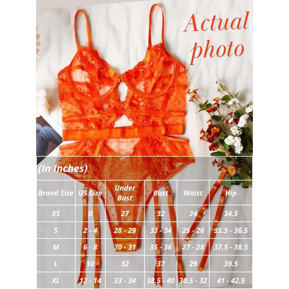 6096 Teddy Lingerie with Garter,Underwire Embroidered Lenceria Sexy,One - Picture 5 of 6